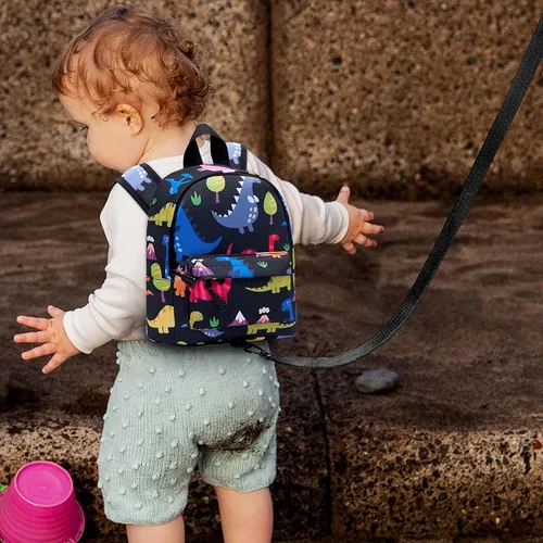 Vista 5 de Accmor Arnés de mochila de dinosaurio para bebés con correa para niños pequeños con eslabón de muñeca antipérdida, bonita bolsa de guardería
