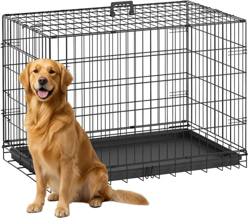 Vista 18 de FDW Jaula para perros con doble puerta, jaula plegable de alambre de metal de 36 pulgadas con bandeja extraíble y panel divisor, jaula para mascotas