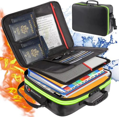 Vista 8 de ROLOWAY Bolsa ignífuga para documentos con cerradura (17 x 11.8 x 5 pulgadas), bolsa de almacenamiento para documentos importantes con organizadores