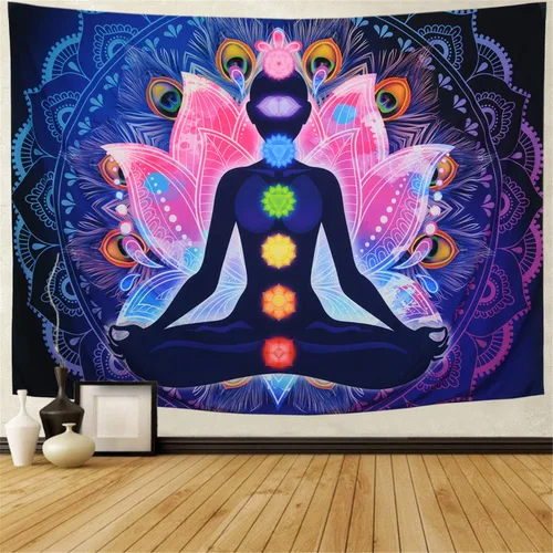 Maccyafst Seven Chakra Yoga Meditación Colgante de Pared – Colorido Mandala Indio Hippie Chakra Tapiz para habitación de estudio (H51.2 W59.1)