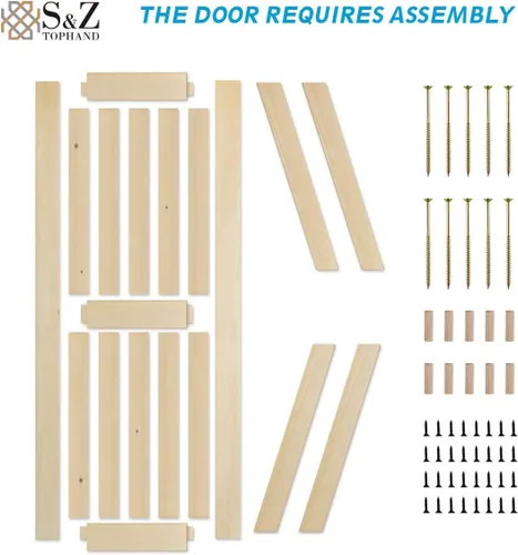 Vista 6 de S&Z TOPHAND® Puerta de granero de 48 pulgadas x 80 pulgadas, 20-60 pulgadas, puerta de granero estilo británico sin terminar/estilo moderno/madera