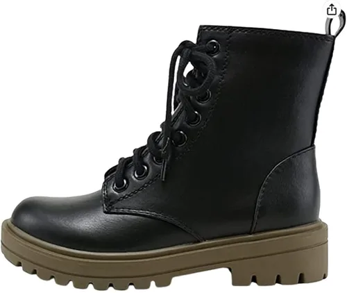 Soda Botas militares de combate para mujer, con plataforma para montar en motocicleta, con cremallera lateral, talla S, Poliuretano negro