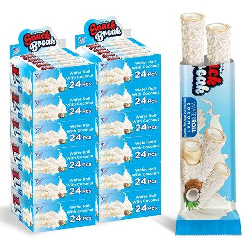 Vista 13 de Snack Break Snacks de oblea enrollada de coco con relleno cremoso de coco, bocadillos de oblea envueltos individualmente, (paquete de 24)
