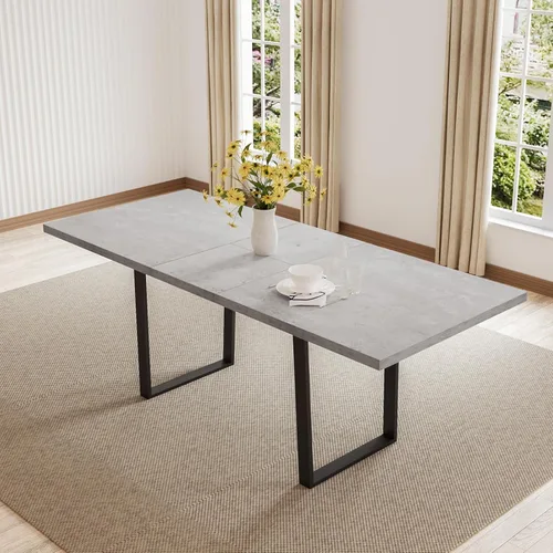 ZckyCine Juego de mesa de comedor para 6-8 personas, mesa de comedor de cocina extensible de madera y 6 sillas tapizadas, muebles de cocina para el