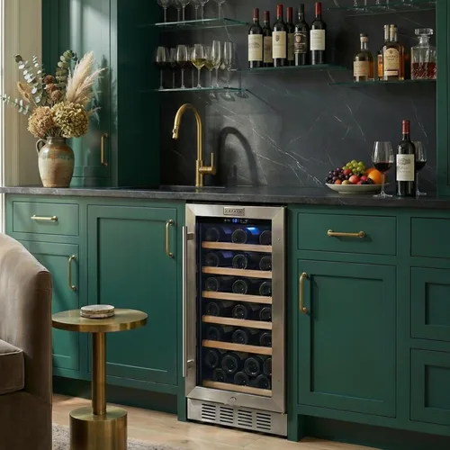 Vista 10 de Empava Refrigerador de vino de doble zona de 15 pulgadas con puerta de vidrio reversible, refrigerador independiente con luz LED, control táctil