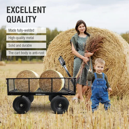 Vista 9 de Olympia Tools Carrito de jardín de acero de 1,000 libras y 6 pies cúbicos, carro resistente, con lados de malla extraíbles para convertir en carros