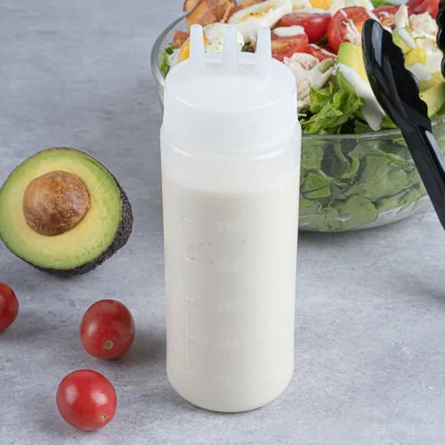 Vista 3 de Botellas exprimibles de condimentos de 12 onzas, 6 botellas exprimibles con puntas de triple dispersión – Botellas pequeñas, flexibles y de plástico