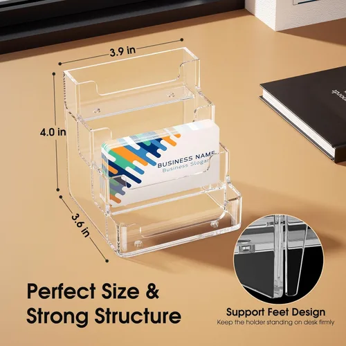 Vista 3 de MaxGear Tarjetero transparente, soporte acrílico para tarjetas de visita para escritorio con 4 niveles, soporte de plástico transparente