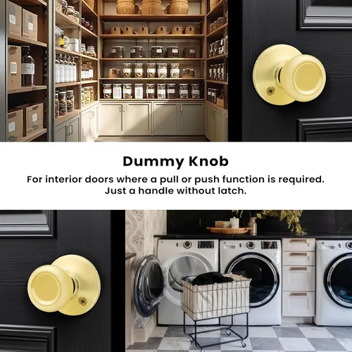 Vista 12 de GOBEKOR Paquete de 1 perillas para puerta de paso, pomos interiores de latón pulido sin llave, pomos de puerta de armario, pasillo, pomo de paso