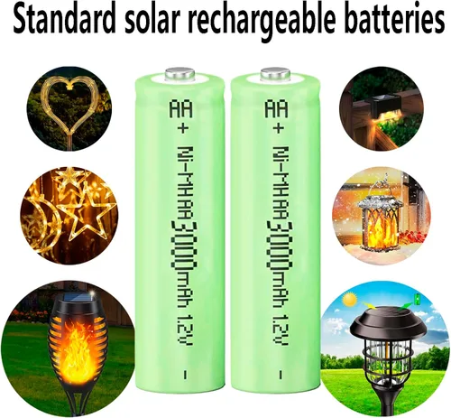 Vista 3 de Baterías recargables Ni-MH AA de 1.2 V de 3000 mAh, doble A de alta capacidad precargada para luces solares y dispositivos domésticos para jardines