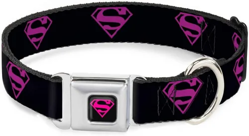 buckle-down 9 – 15" Superman Escudo Negro/caliente Rosa Perro Cuello, pequeñas