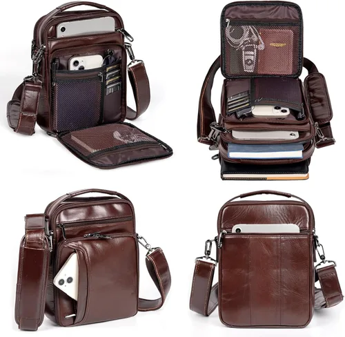 Vista 3 de Leather Small Messenger for Men - Women Shoulder Chest Travel Bag - Crossbody Bag
