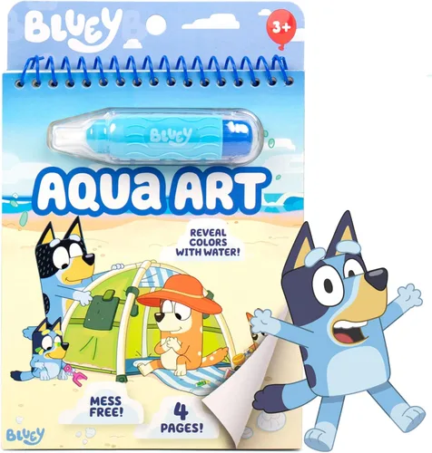 Horizon Group USA Bluey Aqua Art - Hojas de actividad reutilizables con revelación de agua y bolígrafo de agua para dibujo y coloreado sin manchas