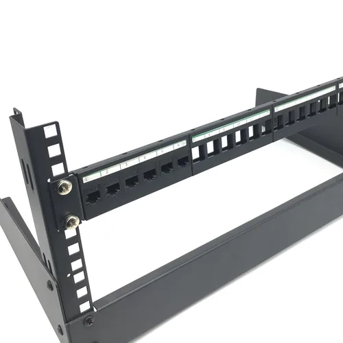 Vista 3 de JINGCHENGMEI Paquete de 2 paneles de conexión 1U de 24 puertos Keystone en blanco, carcasa de montaje en rack de 1U de 19 pulgadas para conectores