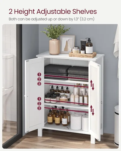 Vista 4 de VASAGLE Floor Storage Cabinet, Freestanding Storage Unit with 2 Adjustable Shelves, for Bathroom Living Room Dining Kitchen, 11.8 x 23.6 x 31.5