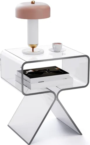 Vista 13 de Mesita de noche de acrílico, mesa auxiliar de diseño moderno, transparente, decoración del hogar, mesa auxiliar para sala de estar (verde)