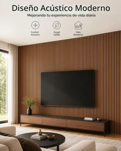 Vista 2 de Paneles de pared de listones de madera acústica insonorizados Nogal