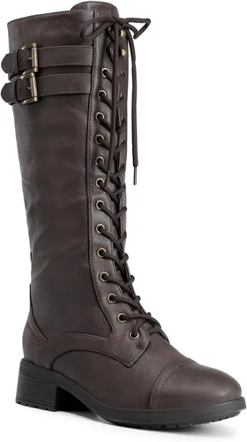 Vista 8 de DREAM PAIRS - Botas de poliuretano a la rodilla para mujer, estilo de equitación o combate