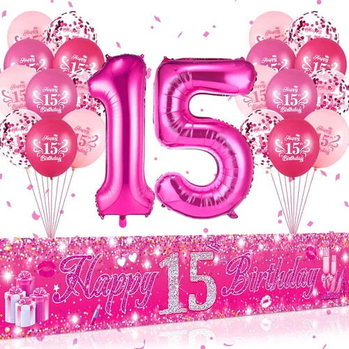 Vista 28 de Sweet 16 Pink Birthday Decorations - 20 Pcs Balloons, 40 Inch Number 16, Happy Sweet 16 Banner
