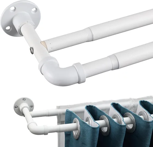 Vista 9 de Barras de cortina dobles para ventanas de 28 a 48 pulgadas, barra de cortina industrial negra mate de 1 pulgada de servicio pesado, barras