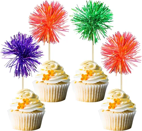 Vista 35 de Gyufise - 30 piezas de fuegos artificiales de papel de aluminio para cupcake, oropel brillante para decoración de pastel, cócteles, cumpleaños, boda