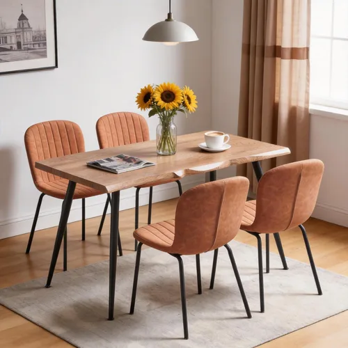 Vista 10 de Juego de 4 mesas de comedor rectangulares con sillas tapizadas, mesa de cocina moderna y sillas para espacios pequeños, color negro