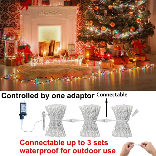 Vista 3 de Luces de Navidad que cambian de color para exteriores, 66 pies, 200 luces LED de 34 colores con control remoto, multicolor, enchufable, luz