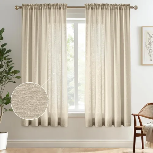 Vista 26 de Melodieux Cortinas semitraslúcidas blancas de 24 pulgadas de largo para cocina, cafetería, dormitorio, ventanas pequeñas, con bolsillo para barra