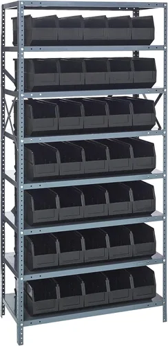 Vista 184 de Quantum QSBU-245BK Heavy Duty Shelving Unit with (7) Shelves and (24) QUS245 Black Bins for Garage Warehouse Storage Distribution 400 lb Load