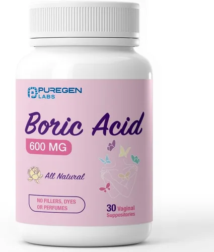 Puregen Labs - Supositorios vaginales de ácido bórico de 600 mg - 100% puros | Todo natural sin tintes ni rellenos | Fabricado en Estados Unidos -