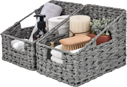 Vista 18 de GRANNY SAYS Cestas de almacenamiento de mimbre, cesta de mimbre impermeable con asas, contenedores de almacenamiento tejidos trapezoidales