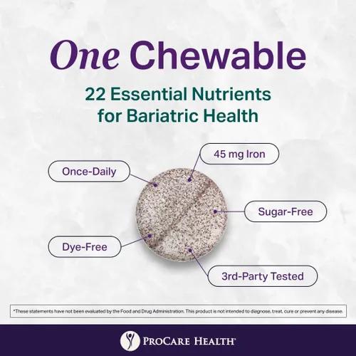 Vista 4 de Procare Health Multivitamínico bariátrico con hierro 45 mg masticable (90 tabletas) – Píldoras masticables multivitamínicas bariátricas sabor ponche