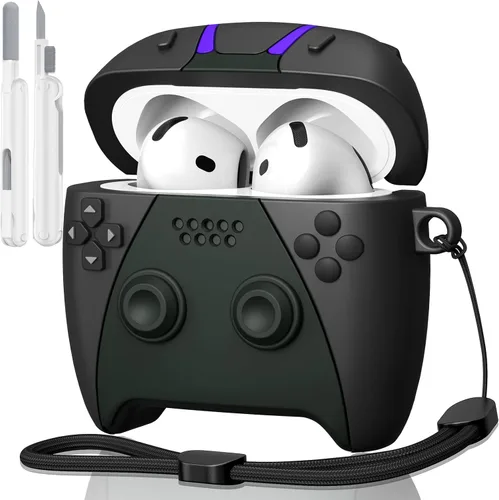 Vista 18 de KOREDA Compatible con estuche AirPods Pro de 2ª/1ª generación con kit de limpieza, funda protectora de silicona con diseño de jugador de juego