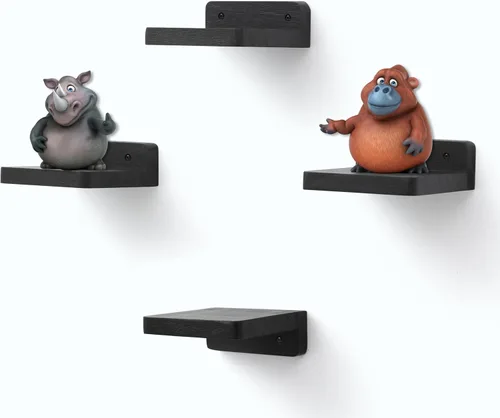 Estante flotante pequeño, repisas de exhibición de 4 x 4 pulgadas para pared, mini estantes, estante de madera rústica para dormitorio, sala de Negro