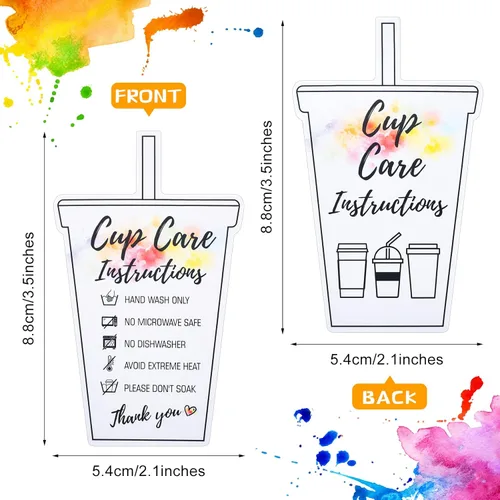 Vista 2 de Sureio 200 Piezas Tarjetas para Vasos Tumbler, Tarjetas de Instrucciones de Cuidado de Tazas, Tarjetas de Cuidado de Vasos, Inserto de Taza