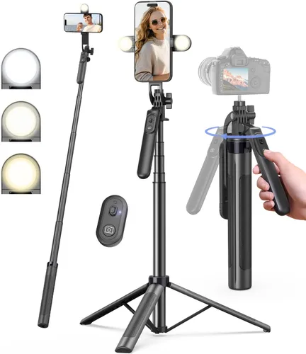 Vista 10 de Kit de vlogging para iPhone/Android, trípode de seguimiento facial automático de 63" para iPhone con luz, micrófonos inalámbricos, control remoto