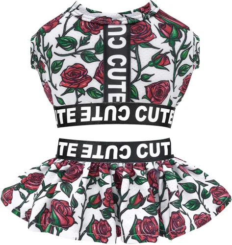 Vista 9 de CuteBone Vestido deportivo de dos piezas para perros Athleisure con estampado de leopardo, falda rosa para cachorros, ligera, para perros pequeños