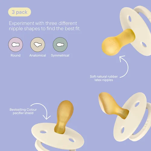 Vista 3 de BIBS Chupetes de 0 a 6 meses, paquete de 3 chupetes Pezón simétrico sin BPA Fabricado en Dinamarca Colección Try-It marfil (azul bebé)