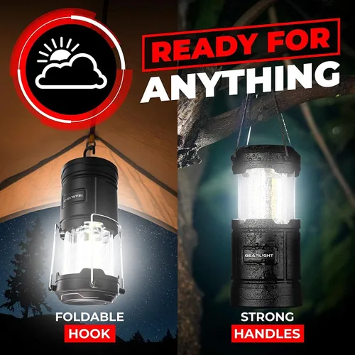 Vista 7 de GearLight Linterna de camping recargable, 2 linternas LED portátiles con base magnética y gancho plegable para uso de emergencia o campamentos, kit