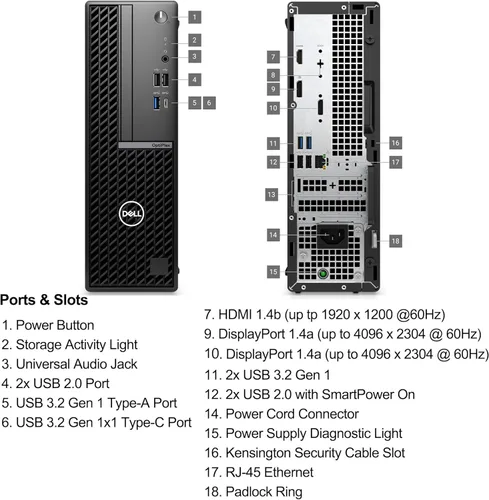 Vista 5 de Dell OptiPlex 7020 Business Desktop Computer PC 14th Gen Intel i5-14500 14-Core 16GB DDR5 1TB SSD 2 DisplayPorts WiFi 6E Multi-Monitor