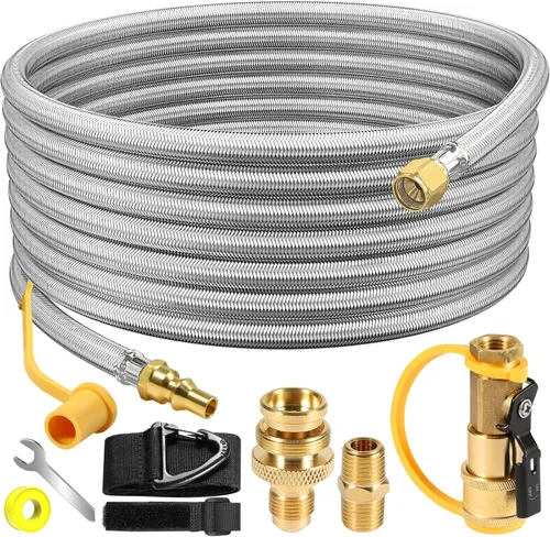 Vista 10 de NQN Manguera de conexión rápida de propano de 12 pies para RV a parrilla de gas, manguera de propano de conexión rápida con válvula de cierre