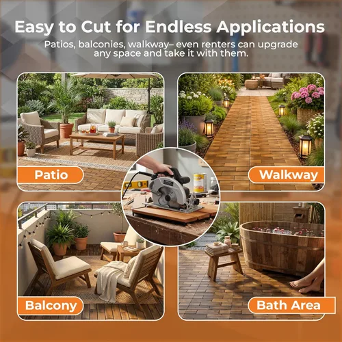 Vista 4 de Majestick Goods Azulejos largos entrelazados para terraza: suelos de madera de acacia de 24 x 12 pulgadas, para azulejos de patio, balcón