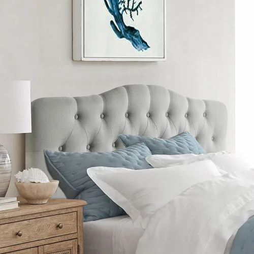 Vista 7 de Rosevera Givanna - Cabecero de altura ajustable con tapicería de lino y capitoné de botones para dormitorio, matrimonial, gris clásico