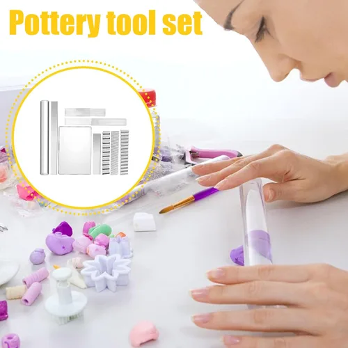 Vista 5 de Juego de herramientas de arcilla polimérica, 1 rodillo de arcilla acrílica, 1 tabla de prensa de hojas acrílicas, 5 cortadores de arcilla polimérica
