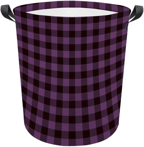 Vista 13 de Cesta de lavandería grande a cuadros de búfalo plegable con asas, bolsa de almacenamiento de ropa impermeable para baño, dormitorio, amarillo y negro
