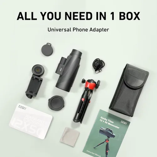 Vista 7 de Gosky Monocular HD de 15 x 52 pulgadas, monocular para adultos de alta potencia con trípode, monocular compacto con prisma BAK4 y lente FMC, control