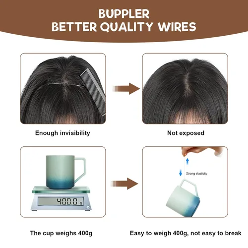 Vista 6 de Extensiones de cabello tipo halo de 20 pulgadas, extensiones de cabello con alambre invisible ajustable, largo, ondulado, sintético, mejorado, 4