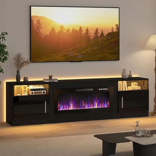 Vista 13 de Lemberi Soporte de TV para Chimenea con Chimenea de 36 pulgadas Para TVs de Hasta 80", Centro de Entretenimiento con Luz LED y Almacenamiento