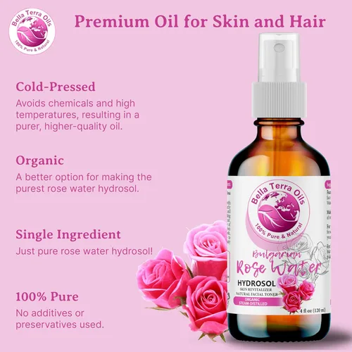 Vista 8 de Bella Terra Oils - Spray de agua de rosas de 8 onzas - Hecho a partir del corazón de las rosas, refrescante sutil para la cara y el cabello, esencia
