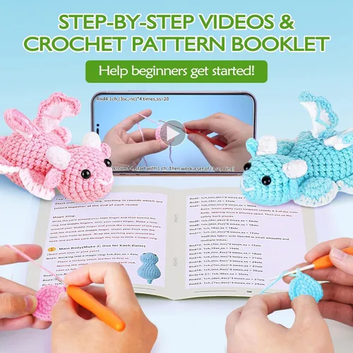 Vista 43 de Crochet Kit for Beginners, Beginner Crochet Kit for Adults with Step-by-Step Video Tutorials, DIY Crochet Animal Kits Kids Knitting Supplies